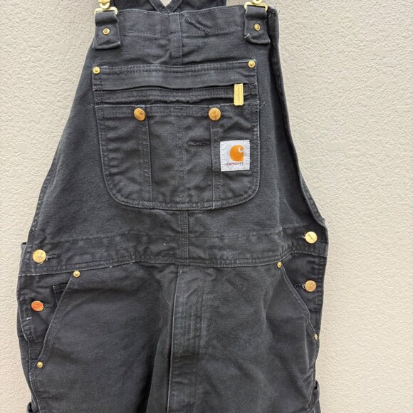 Carhartt R37 Black Loose Fit Firm Duck Bib Double Knee Work Overall Mens 34x36 - Picture 2 of 7